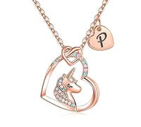 TINGN Collana Unicorno Regali per Ragazze, Collana con Ciondolo Unicorno in Oro Rosa 14K con Lettera Collana Unicorno per Bambini Iniziale P Collane Unicorno per Ragazze Gioielli Regali per Ragazze