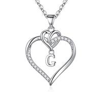 TINGN Collane con Iniziale a Cuore per Donne Ragazze, Collana con Ciondolo con Iniziale G Cuore in Zirconi Cubici Placcati in Oro Bianco 14K Collane con Pendente a Cuore Delicato per Donne Ragazze