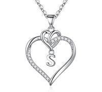 TINGN Collane con Iniziale a Cuore per Donne Ragazze, Collana con Ciondolo con Iniziale S Cuore in Zirconi Cubici Placcati in Oro Bianco 14K Collane con Pendente a Cuore Delicato per Donne Ragazze