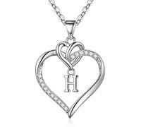 TINGN Collane con Iniziale Cuore, Collana con Pendente a Cuore con Iniziale H Placcato in Oro Bianco 14K Collane a Cuore Delicate Collane a Cuore in Argento per Gioielli Fidanzata per Donne Ragazze