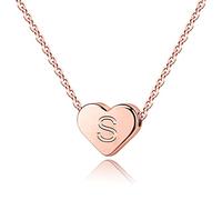 TINGN Collane Donne S Collana Iniziale, 14K Oro Rosa Lettera Collana per le Donne Ragazze Cuore Inciso Alfabeto Collana Iniziale per le Ragazze Gioielli