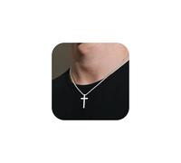 TINGN Croce catena per uomo argento colori acciaio inossidabile semplice croce ciondolo collana per uomo semplice gioielli cofanetto catena 16"-24", 16 inch, Acciaio inossidabile, Nessuna pietra