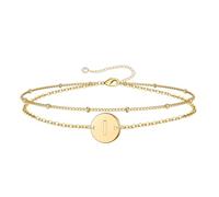 TINGN Idee Regalo per Ragazze Adolescenti - Bracciali Iniziali per Donne, Bracciale da Lettera A-Z Placcato Oro 18 Carati per Ragazze, Bracciale Personalizzato con Monogramma Disco, Idee Regalo di