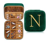 TINGN Iniziale, piccolo portagioie personalizzato con nome N da viaggio, con specchio, per donne, ragazze, regalo per compleanni, Natale, festa della mamma