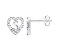 TINGN Orecchini a forma di lettera da ragazza, placcati in oro 14 carati, a forma di cuore, per bambini, senza nichel, con zirconi, regalo per ragazze e donne, Ottone Argento sterling, Zirconia cubica