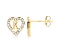 TINGN Orecchini a forma di lettera da ragazza, placcati in oro 14 carati, a forma di cuore, per bambini, senza nichel, con zirconi, regalo per ragazze e donne, Ottone Argento sterling, Zirconia cubica
