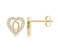 TINGN Orecchini a forma di lettera da ragazza, placcati in oro 14 carati, a forma di cuore, per bambini, senza nichel, con zirconi, regalo per ragazze e donne, Ottone Argento sterling, Zirconia cubica