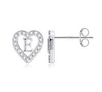 TINGN Orecchini a forma di lettera da ragazza, placcati in oro 14 carati, a forma di cuore, per bambini, senza nichel, con zirconi, regalo per ragazze e donne, Ottone Argento sterling, Zirconia cubica