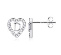 TINGN Orecchini a forma di lettera da ragazza, placcati in oro 14 carati, a forma di cuore, per bambini, senza nichel, con zirconi, regalo per ragazze e donne, Ottone Argento sterling, Zirconia cubica
