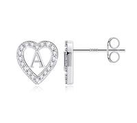 TINGN Orecchini a forma di lettera da ragazza, placcati in oro 14 carati, a forma di cuore, per bambini, senza nichel, con zirconi, regalo per ragazze e donne, Ottone Argento sterling, Zirconia cubica