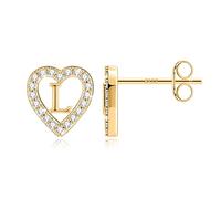 TINGN Orecchini a forma di lettera da ragazza, placcati in oro 14 carati, a forma di cuore, per bambini, senza nichel, con zirconi, regalo per ragazze e donne, Ottone Argento sterling, Zirconia cubica