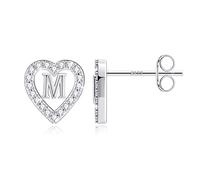 TINGN Orecchini a forma di lettera da ragazza, placcati in oro 14 carati, a forma di cuore, per bambini, senza nichel, con zirconi, regalo per ragazze e donne, Ottone Argento sterling, Zirconia cubica