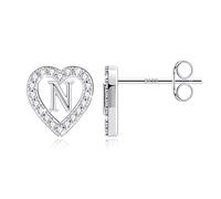 TINGN Orecchini a forma di lettera da ragazza, placcati in oro 14 carati, a forma di cuore, per bambini, senza nichel, con zirconi, regalo per ragazze e donne, Ottone Argento sterling, Zirconia cubica
