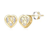 TINGN Orecchini da donna in oro 14 carati, placcati in oro 14 carati, a forma di lettera e cuore, ipoallergenici, con zirconi, regalo per ragazze, donne, figlie, Ottone Oro giallo, Zirconia cubica