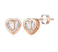 TINGN Orecchini da donna in oro 14 carati, placcati in oro 14 carati, a forma di lettera e cuore, ipoallergenici, con zirconi, regalo per ragazze, donne, figlie, Ottone Oro giallo, Zirconia cubica