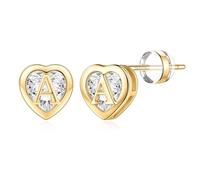 TINGN Orecchini da donna in oro 14 carati, placcati in oro 14 carati, a forma di lettera e cuore, ipoallergenici, con zirconi, regalo per ragazze, donne, figlie, Ottone Oro giallo, Zirconia cubica