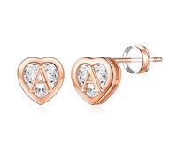TINGN Orecchini da donna in oro 14 carati, placcati in oro 14 carati, a forma di lettera e cuore, ipoallergenici, con zirconi, regalo per ragazze, donne, figlie, Ottone Oro giallo, Zirconia cubica