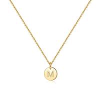 TINGN Piccola Lettera Collana per le Donne Ragazze, 14K oro Riempito Inciso alfabeto Doppio lato Inciso martellato Collana regali per le Ragazze Bambini ciondolo M