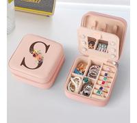 TINGN Portagioie personalizzato con iniziale S e fiore, piccolo portagioie da viaggio, con specchio, per donne, ragazze, regalo per compleanni, festa della mamma, matrimonio