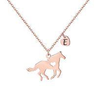 TINGN Regali cavalli per ragazze e donne, in acciaio inox, regalo per ragazze e cavalli con ciondolo a forma di cuore, collana con ciondolo a forma di lettera, gioielli per ragazze e ragazze, 16"+2