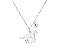TINGN Regali cavalli per ragazze e donne, in acciaio inox, regalo per ragazze e cavalli con ciondolo a forma di cuore, collana con ciondolo a forma di lettera, gioielli per ragazze e ragazze
