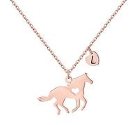 TINGN Regali cavalli per ragazze e donne, in acciaio inox, regalo per ragazze e cavalli con ciondolo a forma di cuore, collana con ciondolo a forma di lettera, gioielli per ragazze e ragazze, 16"+2