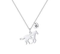 TINGN Regali cavalli per ragazze e donne, in acciaio inox, regalo per ragazze e cavalli con ciondolo a forma di cuore, collana con ciondolo a forma di lettera, gioielli per ragazze e ragazze, 16"+2",