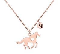 TINGN Regali cavalli per ragazze e donne, in acciaio inox, regalo per ragazze e cavalli con ciondolo a forma di cuore, collana con ciondolo a forma di lettera, gioielli per ragazze e ragazze, 16"+2