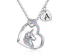 TINGN Regali per Ragazze Collana Argento Unicorno, Ciondolo Cuore CZ Placcato Oro Bianco 14k Collane Unicorno per Ragazze Catena Unicorno Iniziale A Unicorno Regali di Compleanno per Ragazze Gioielli