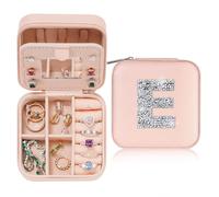 TINGN Regalo per donne - Portagioie iniziale con zircone ed E, piccolo portagioie da viaggio con specchio per donne e ragazze