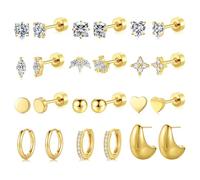 TINGN Set di 12 paia di orecchini a cerchio in oro argento 316L, in acciaio chirurgico 316L, helix, trago, piercing all'orecchio, orecchini a forma di cuore, cartilagine, per uomo e donna, Argento