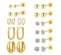 TINGN Set di 12 paia di orecchini a perno in oro argento 316L acciaio chirurgico CZ a forma di cuore, helix, trago, orecchio, cartilagine, orecchio, gioielli per uomo e donna, Argento