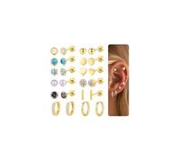 TINGN Set di 12 paia di orecchini a perno in oro argento 316L acciaio chirurgico CZ a forma di cuore, helix, trago, orecchio, cartilagine, orecchio, gioielli per uomo e donna, Argento