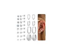 TINGN Set di 12 paia di orecchini a perno in oro argento 316L acciaio chirurgico CZ a forma di cuore, helix, trago, orecchio, cartilagine, orecchio, gioielli per uomo e donna, Argento