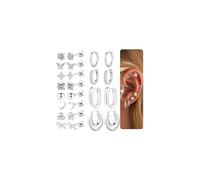 TINGN Set di 12 paia di orecchini a perno in oro argento 316L acciaio chirurgico CZ a forma di cuore, helix, trago, orecchio, cartilagine, orecchio, gioielli per uomo e donna, Argento