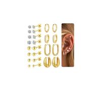TINGN Set di 12 paia di orecchini in oro e argento, in acciaio chirurgico 316L, per piercing multiplo, orecchini a cerchio, piercing per orecchio, gioielli per uomo e donna, 20G (0.8 mm), 6.5 mm