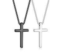 TINGN Set di collane a due croce in nero e argento, collana a croce da uomo, colore nero, per uomini e ragazzi, 46.0 Zentimeter, Acciaio inossidabile
