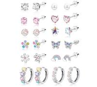 TINGN Set di orecchini ipoallergenici, per ragazze e donne, in acciaio chirurgico, con chiusura a vite, per orecchie sensibili, cuore, farfalla, perline colorate, orecchini a cerchio regalo, Zirconia