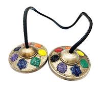Tingsha (campana tibetana) Crotalo fatto a mano Artigianato indiano Design chakra smaltato con i suoi colori Piattini per meditazione, guarigione, consapevolezza, reiki o rilassamento.