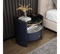 TINGTINGLI Comodino di Lusso Leggero, Comodino in Legno Massiccio, Comodino in Vetro Verde Acqua, Comodino Rotondo, Antiscivolo e Resistente all'Usura, con cassetti, Adatto alla Camera da Letto(Blue)