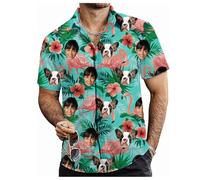 Tingwei Camicia Hawaiana Personalizzato con Foto del Viso Camicia Uomo Donna Personalizzata Manica Corta Tasca Frontale Vacanze estive Aloha Stampato Beach Casual Hawaii Camicia
