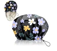 Tingyanyan Cappello doccia di lusso regolabile riutilizzabile doppio berretto da doccia impermeabile belle signore ragazze fiori viola