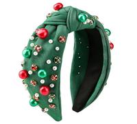 Tingyanyan Cerchietto natalizio con perle annodate per ragazze, accessori per capelli (verde, M)