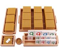 Tingyanyan Montessori Set di perline dorate, salvadanaio decimale in legno, ausili per l'insegnamento della scuola elementare, giocattoli matematici per la scuola matematica