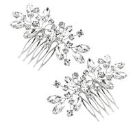 Tingyanyan Pettine per capelli da sposa con strass, 2 pezzi, con fiore argentato, accessorio da donna, accessori per capelli da sposa
