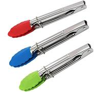 Tingyanyan Pinze da cucina di alta qualità con teste in silicone, mini pinze da cucina in metallo, antiaderenti, in acciaio inox, per cucinare e grigliare insalate (3 pezzi)