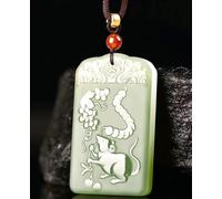 Tingyilan Collana in Giada Naturale con Ciondolo Animale dello Zodiaco Cinese, Collana Feng Shui per la Ricchezza per Donna e Uomo, Collana della Buona Fortuna,Rat
