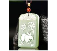 Tingyilan Collana in Giada Naturale con Ciondolo Animale dello Zodiaco Cinese, Collana Feng Shui per la Ricchezza per Donna e Uomo, Collana della Buona Fortuna,Rabbit