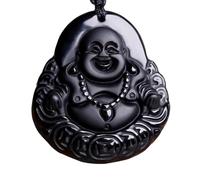 Tingyilan Laughing Buddha Nero Ossidiana Forza Protezione Pendente Collana,Nero