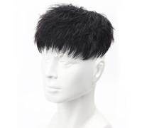 Tingyilan Mens Parrucca Corta Riccia Nera, Sistemi Di Sostituzione Naturale Dei Capelli Umani Dell'onda Del Parrucchino Con 4 Clip E 10 Nastri Per L'uso Quotidiano,Nero,16x18cm